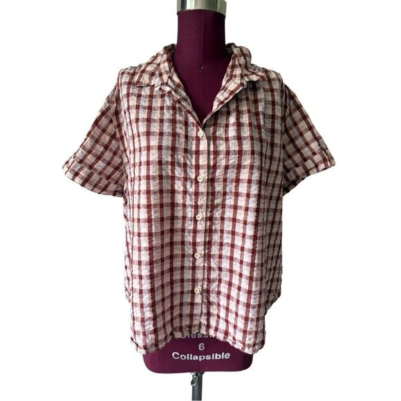 Madewell Seersucker Baybrook Shirt Top Plaid Stained Mahogany XL Short Sleeve - Picture 4 of 11
